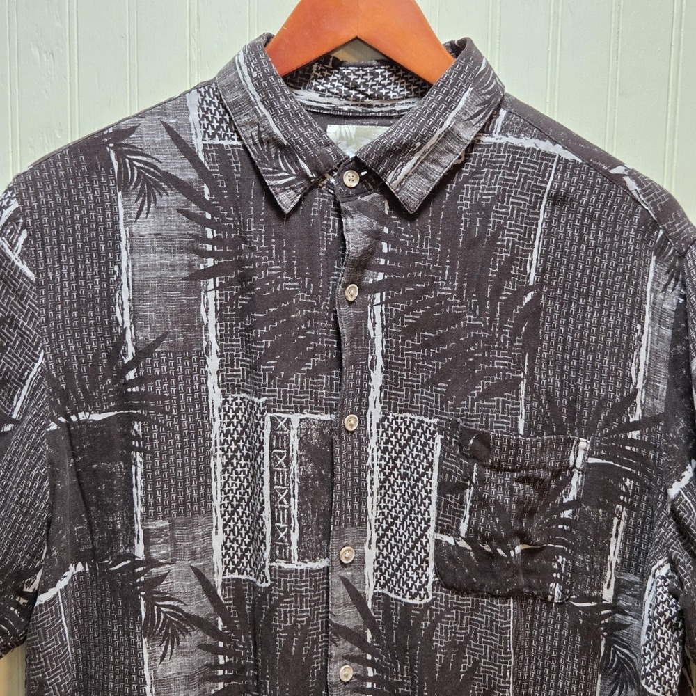 Tasso Elba Shirt Mens Large Brown Hawaiian Short Sleeve Silk Linen Button Up